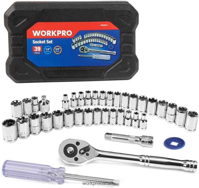 Helpful WORKPRO 39 Pcs Drive Socket Wrench Mechanics Tool Set with Tool Box Metric and SAE Tool ZNRDXV310