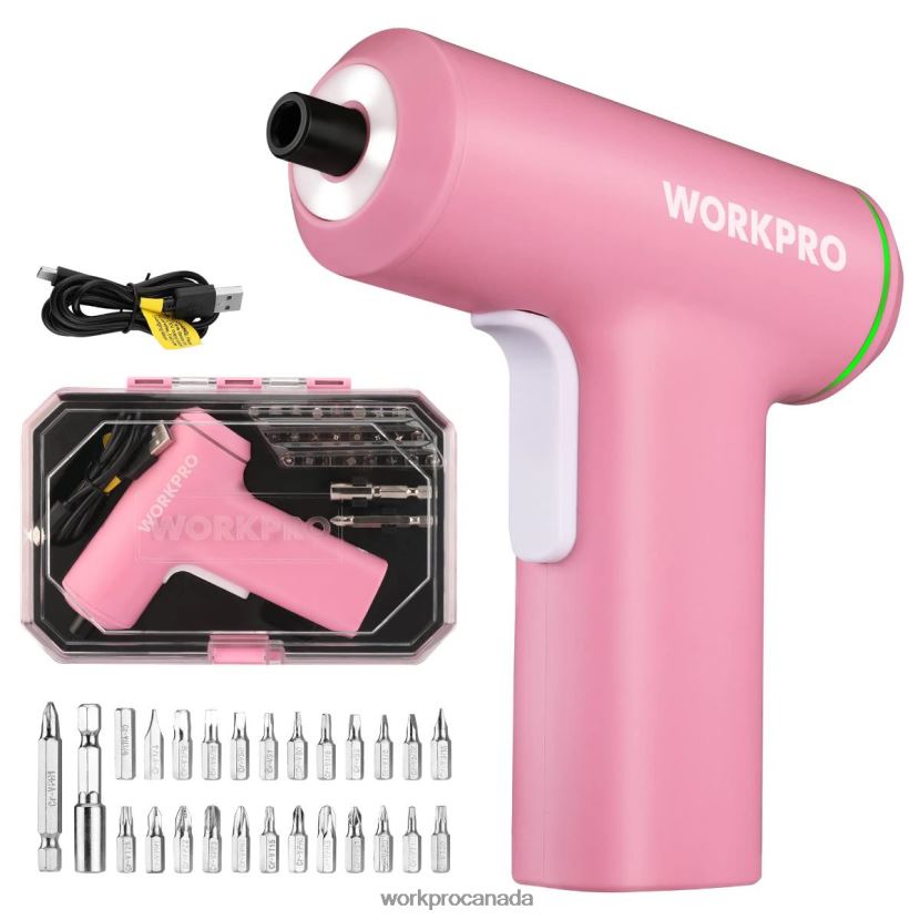 Pink/Black WORKPRO Electric Cordless 4V USB Rechargeable Lithium-ion Battery Screwdriver Set Tool ZNRDXV234