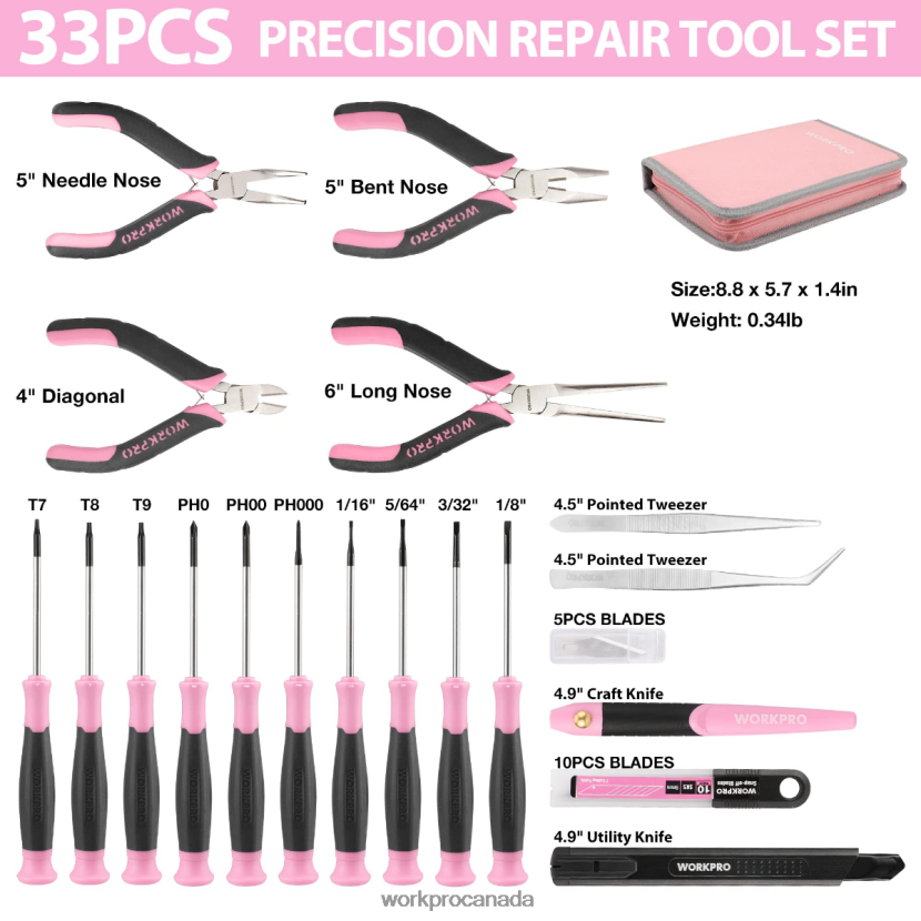 Pink/Blue WORKPRO 33 Pcs Precision Repair Tool Set Includes Pliers Set Tool ZNRDXV257
