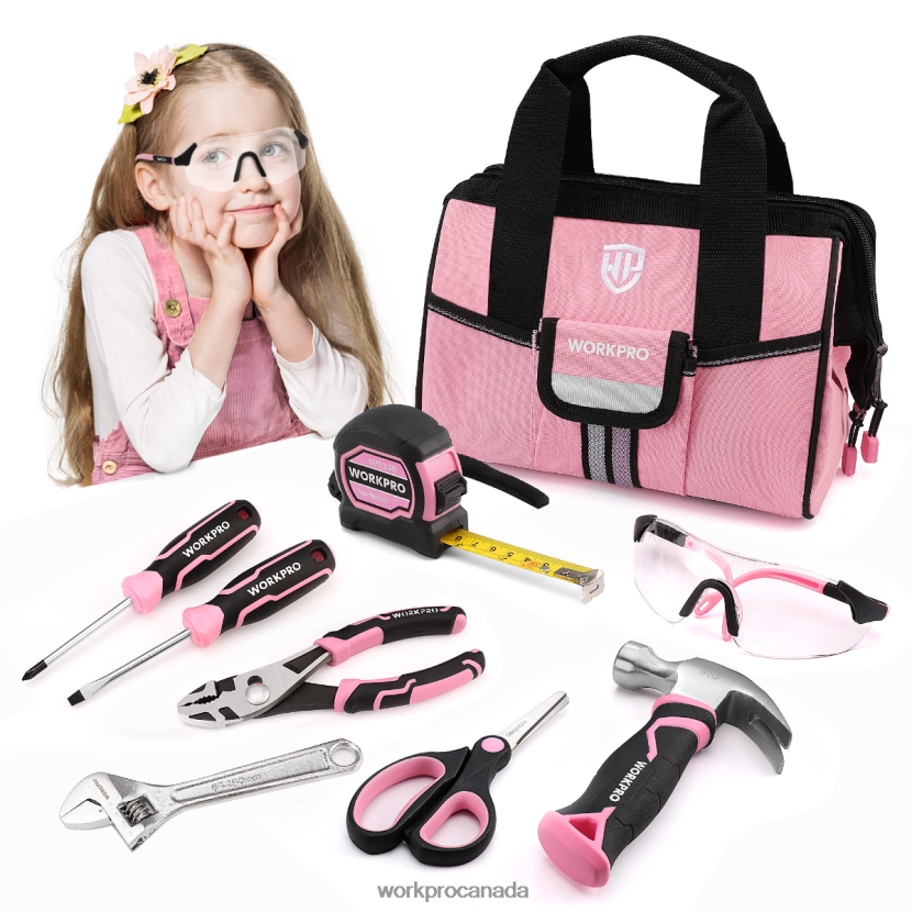 Pink/Blue WORKPRO 9 Pcs Kids Junior Tool Set with Tool Bag Tool ZNRDXV253