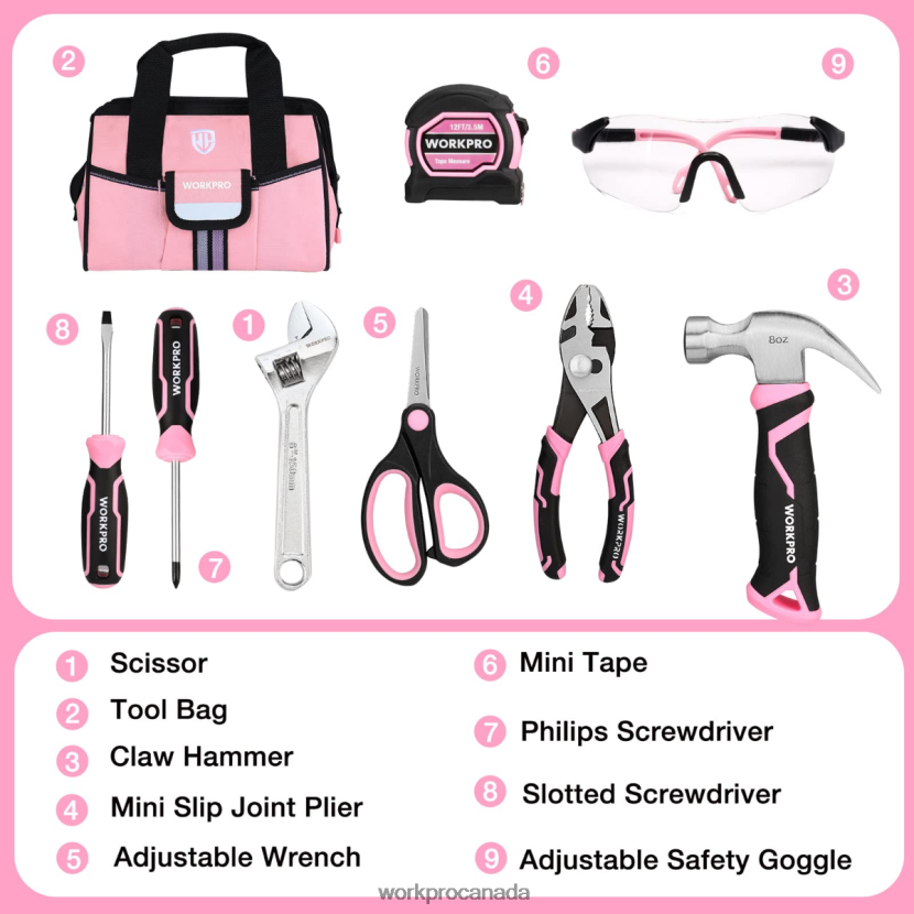 Pink/Blue WORKPRO 9 Pcs Kids Junior Tool Set with Tool Bag Tool ZNRDXV253