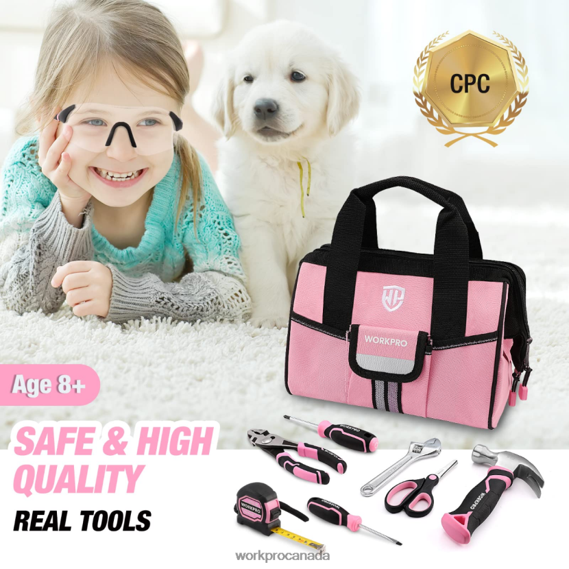 Pink/Blue WORKPRO 9 Pcs Kids Junior Tool Set with Tool Bag Tool ZNRDXV253
