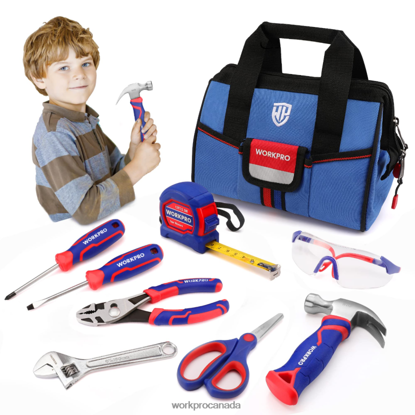 Pink/Blue WORKPRO 9 Pcs Kids Junior Tool Set with Tool Bag Tool ZNRDXV253