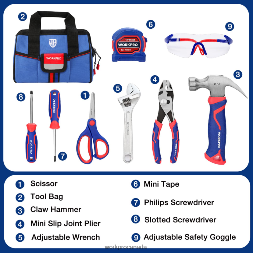 Pink/Blue WORKPRO 9 Pcs Kids Junior Tool Set with Tool Bag Tool ZNRDXV253