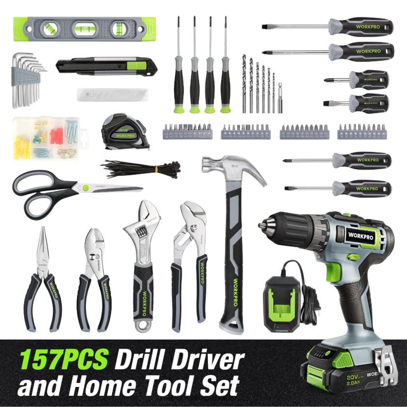 Pink/Grey WORKPRO 157-Piece Cordless Drill Combo Kit with 20V Cordless Lithium-ion Tool ZNRDXV259