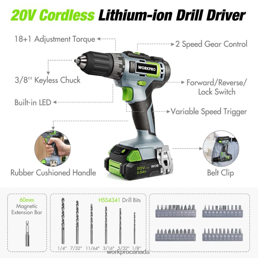 Pink/Grey WORKPRO 157-Piece Cordless Drill Combo Kit with 20V Cordless Lithium-ion Tool ZNRDXV259
