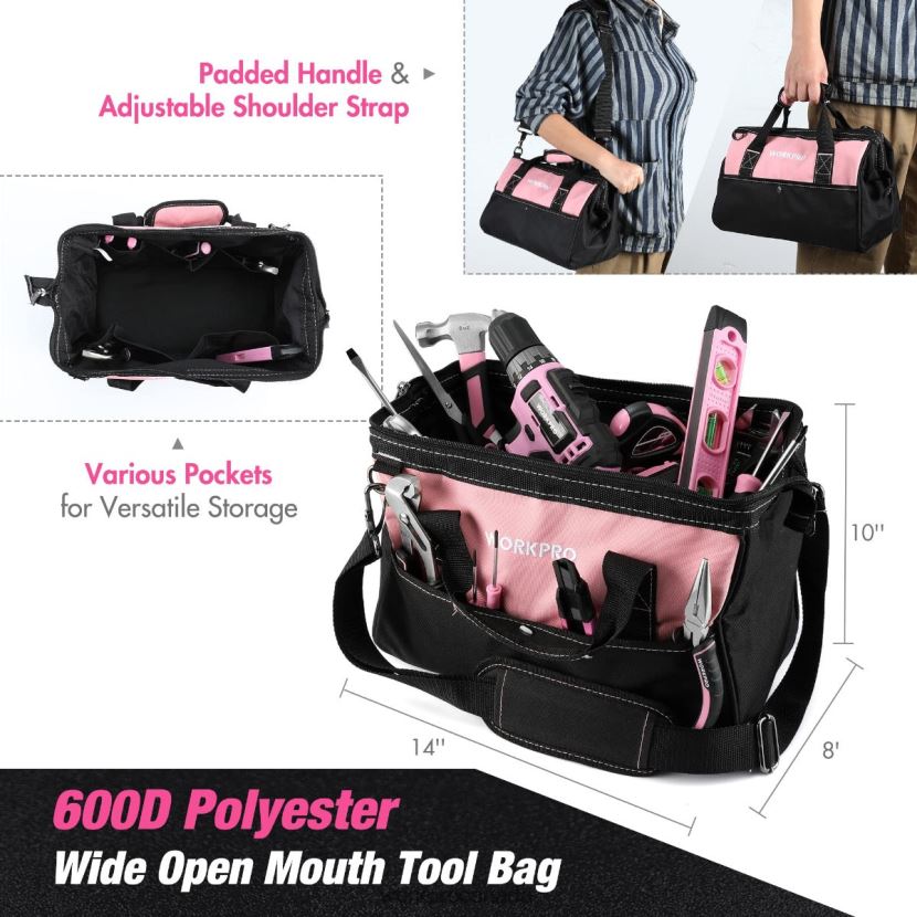 Pink/Grey WORKPRO 157-Piece Cordless Drill Combo Kit with 20V Cordless Lithium-ion Tool ZNRDXV259