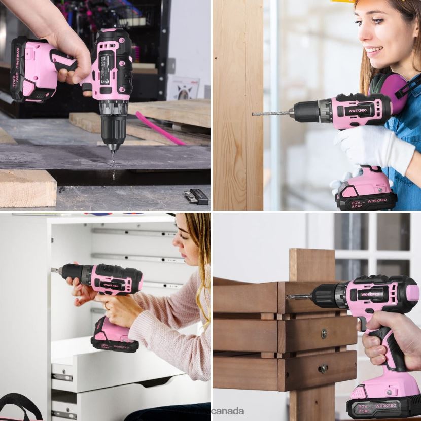 Pink/Grey WORKPRO 157-Piece Cordless Drill Combo Kit with 20V Cordless Lithium-ion Tool ZNRDXV259
