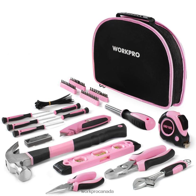 Pink WORKPRO 103 Pcs Tool Kit with Easy Carrying Round Pouch Perfect for DIY Home Maintenance Tool ZNRDXV248