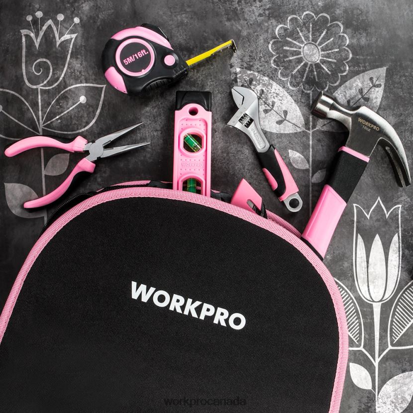 Pink WORKPRO 103 Pcs Tool Kit with Easy Carrying Round Pouch Perfect for DIY Home Maintenance Tool ZNRDXV248