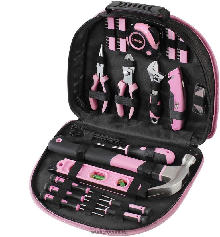 Pink WORKPRO 103 Pcs Tool Kit with Easy Carrying Round Pouch Perfect for DIY Home Maintenance Tool ZNRDXV248