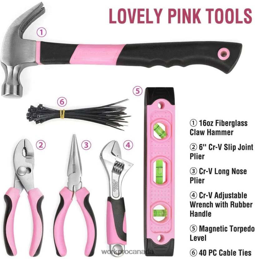 Pink WORKPRO 103 Pcs Tool Kit with Easy Carrying Round Pouch Perfect for DIY Home Maintenance Tool ZNRDXV248