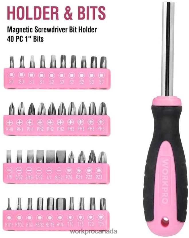 Pink WORKPRO 103 Pcs Tool Kit with Easy Carrying Round Pouch Perfect for DIY Home Maintenance Tool ZNRDXV248