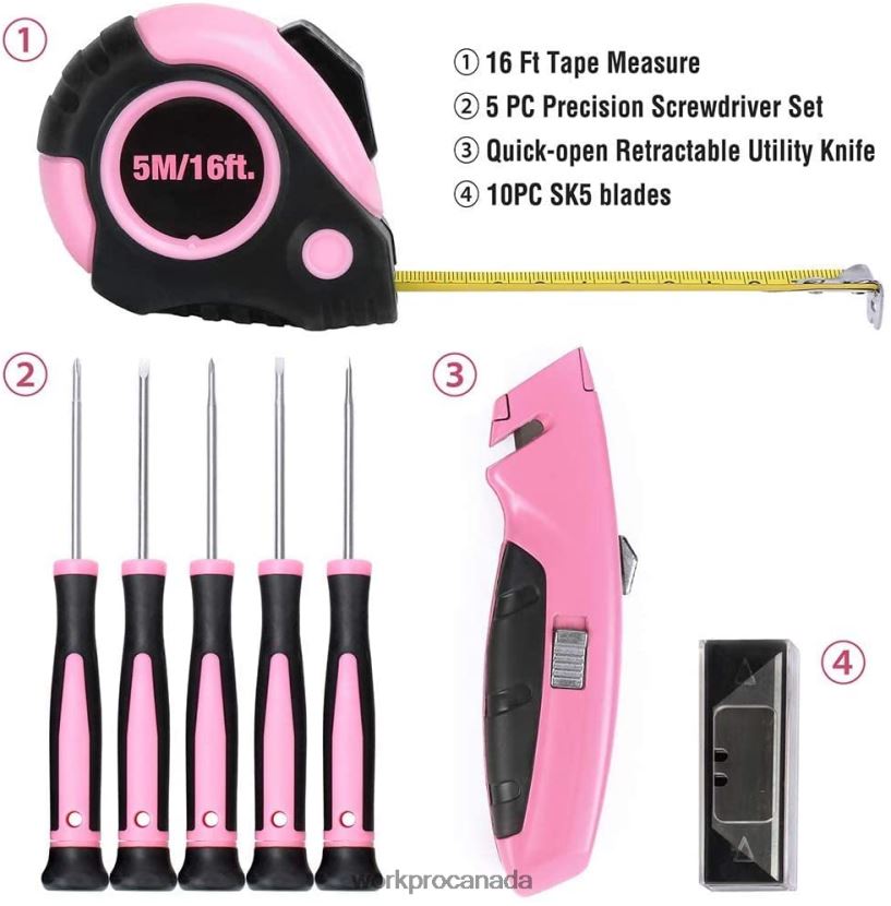 Pink WORKPRO 103 Pcs Tool Kit with Easy Carrying Round Pouch Perfect for DIY Home Maintenance Tool ZNRDXV248