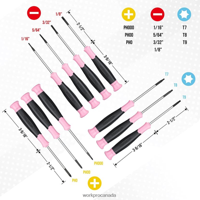 Pink WORKPRO 10 Pcs Precision Screwdriver Set with Pouch, Phillips, Slotted, Torx Star, Magnetic Tip Small Screwdriver Repair Kit Tool ZNRDXV255