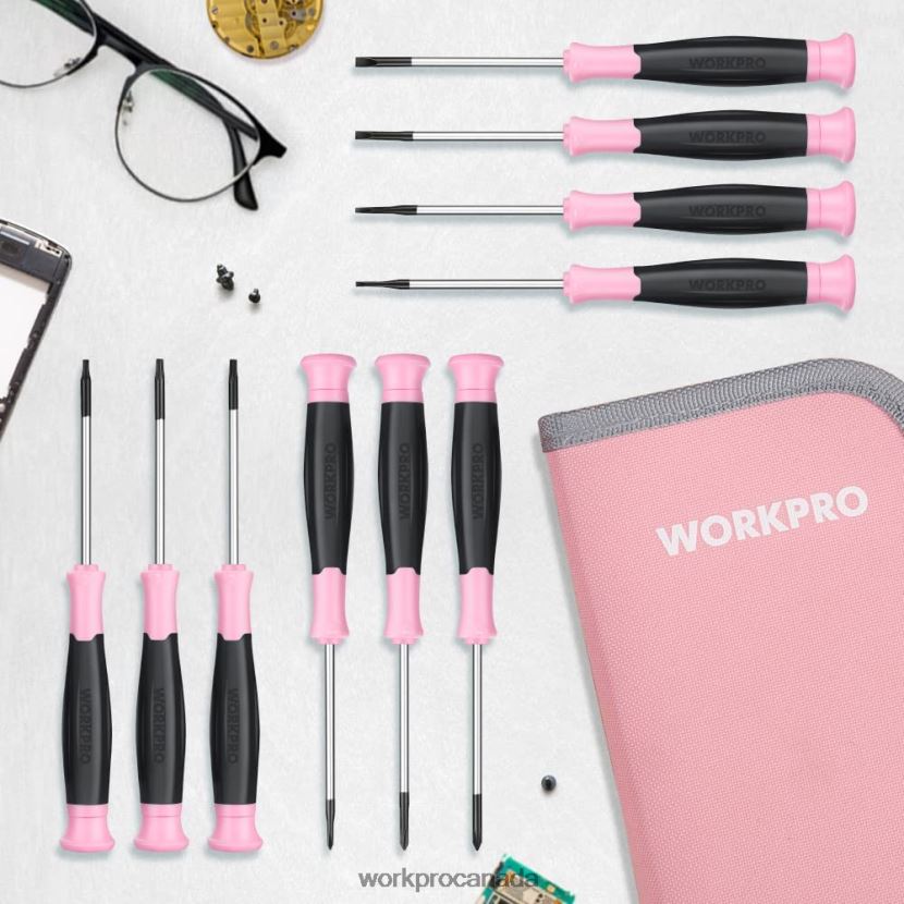 Pink WORKPRO 10 Pcs Precision Screwdriver Set with Pouch, Phillips, Slotted, Torx Star, Magnetic Tip Small Screwdriver Repair Kit Tool ZNRDXV255
