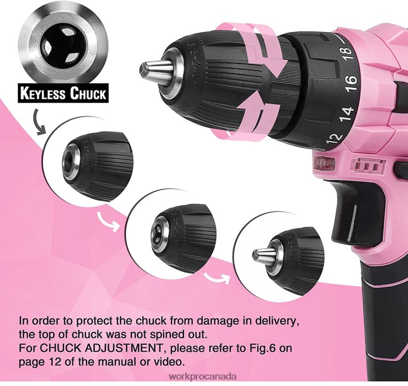 Pink WORKPRO 12V Cordless Drill and Home Tool Kit with 14-inch Storage Bag Tool ZNRDXV258