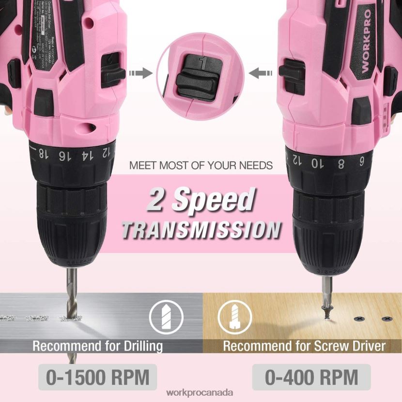 Pink WORKPRO 12V Cordless Drill and Home Tool Kit with 14-inch Storage Bag Tool ZNRDXV258
