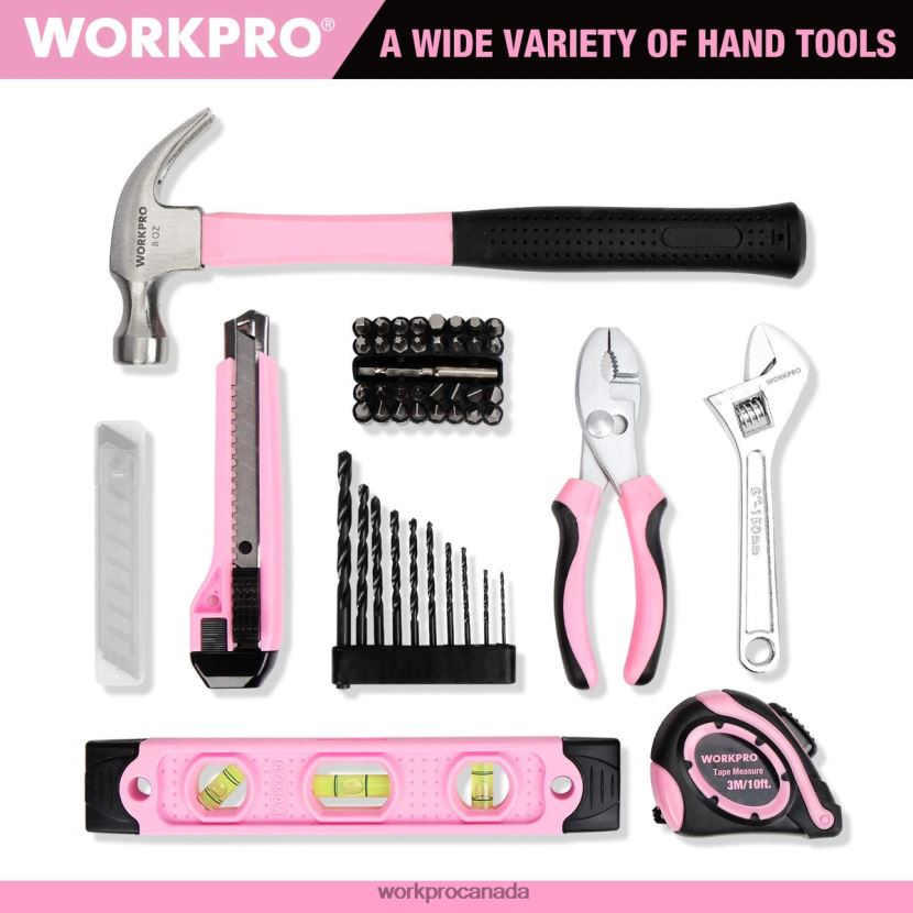 Pink WORKPRO 12V Cordless Drill and Home Tool Kit with 14-inch Storage Bag Tool ZNRDXV258