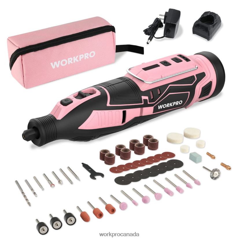 Pink WORKPRO 12V Cordless Rotary Tool Kit, 5 Variable Speeds, 114 Easy Change Accessories Tool ZNRDXV267