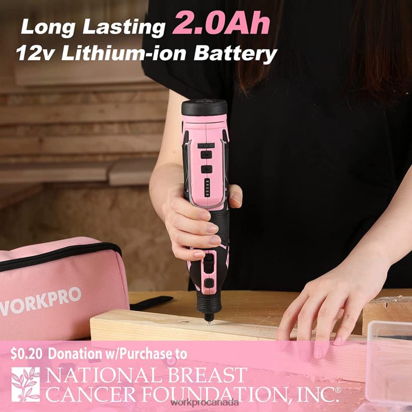 Pink WORKPRO 12V Cordless Rotary Tool Kit, 5 Variable Speeds, 114 Easy Change Accessories Tool ZNRDXV267