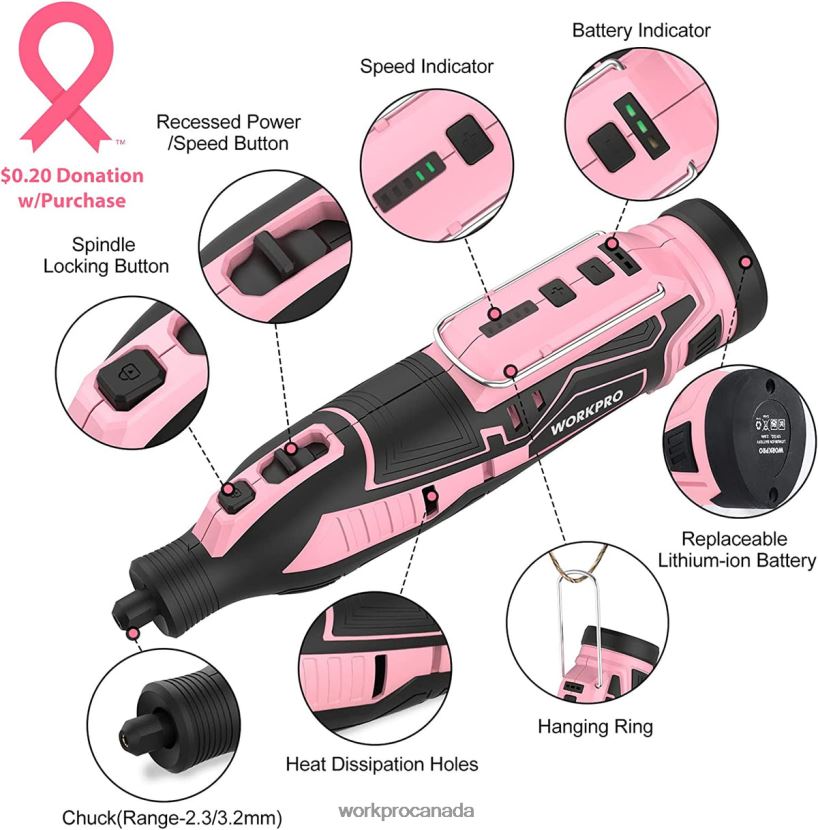 Pink WORKPRO 12V Cordless Rotary Tool Kit, 5 Variable Speeds, 114 Easy Change Accessories Tool ZNRDXV267