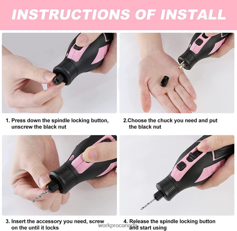 Pink WORKPRO 12V Cordless Rotary Tool Kit, 5 Variable Speeds, 114 Easy Change Accessories Tool ZNRDXV267