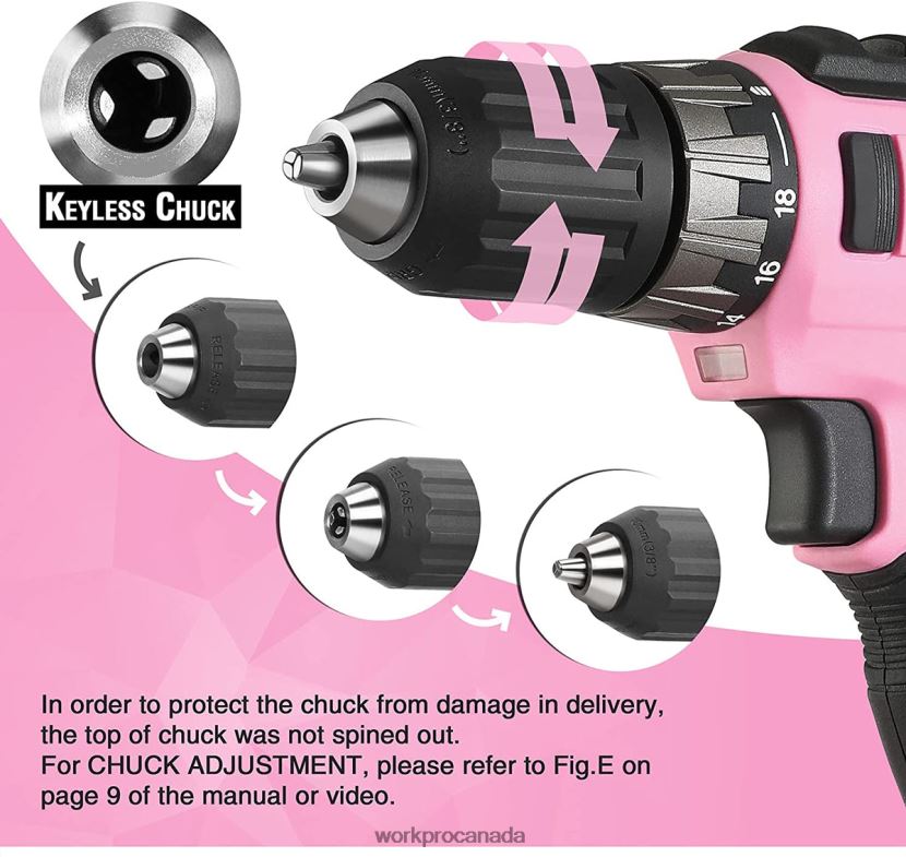 Pink WORKPRO 20V Cordless Drill Driver Set with Fast Charger and 11-inch Storage Bag Included Tool ZNRDXV261