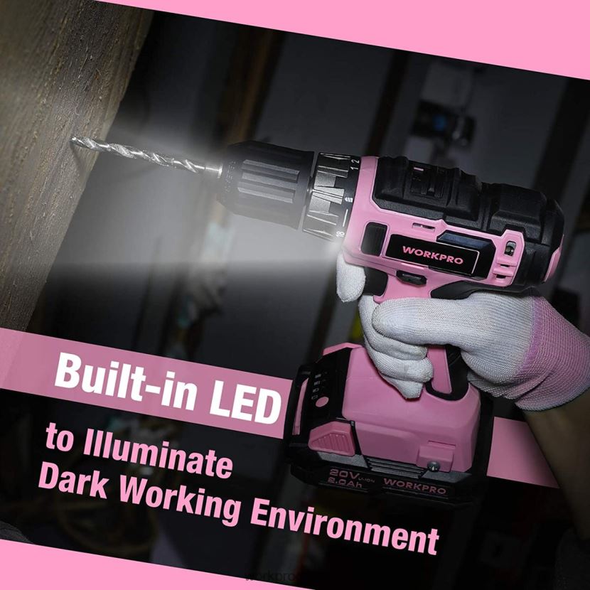 Pink WORKPRO 20V Cordless Drill Driver Set with Fast Charger and 11-inch Storage Bag Included Tool ZNRDXV261