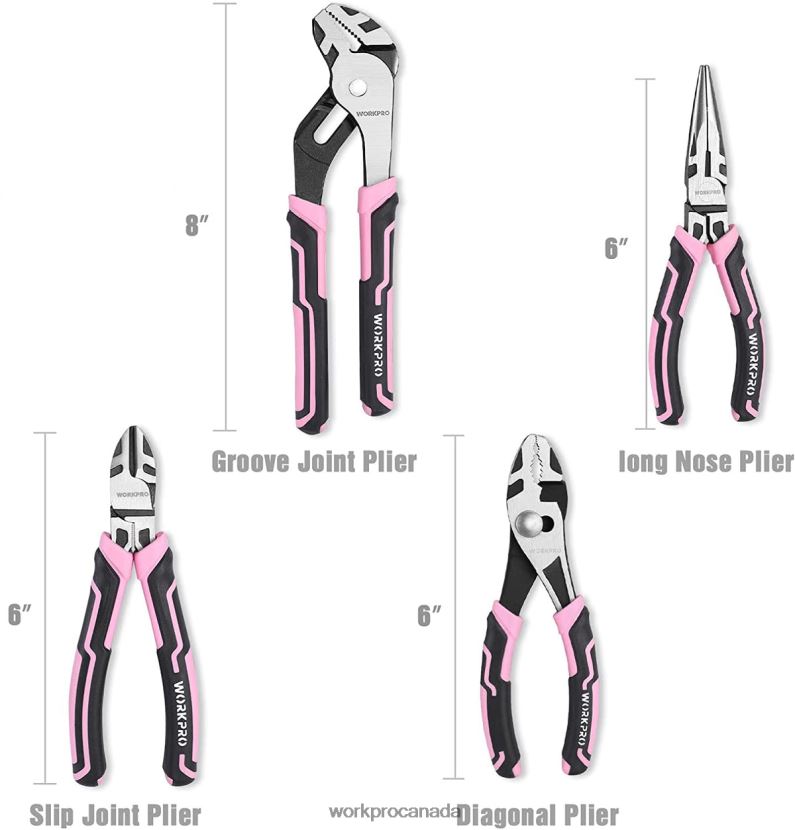 Pink WORKPRO 4 Pcs Pliers Set Tool ZNRDXV251