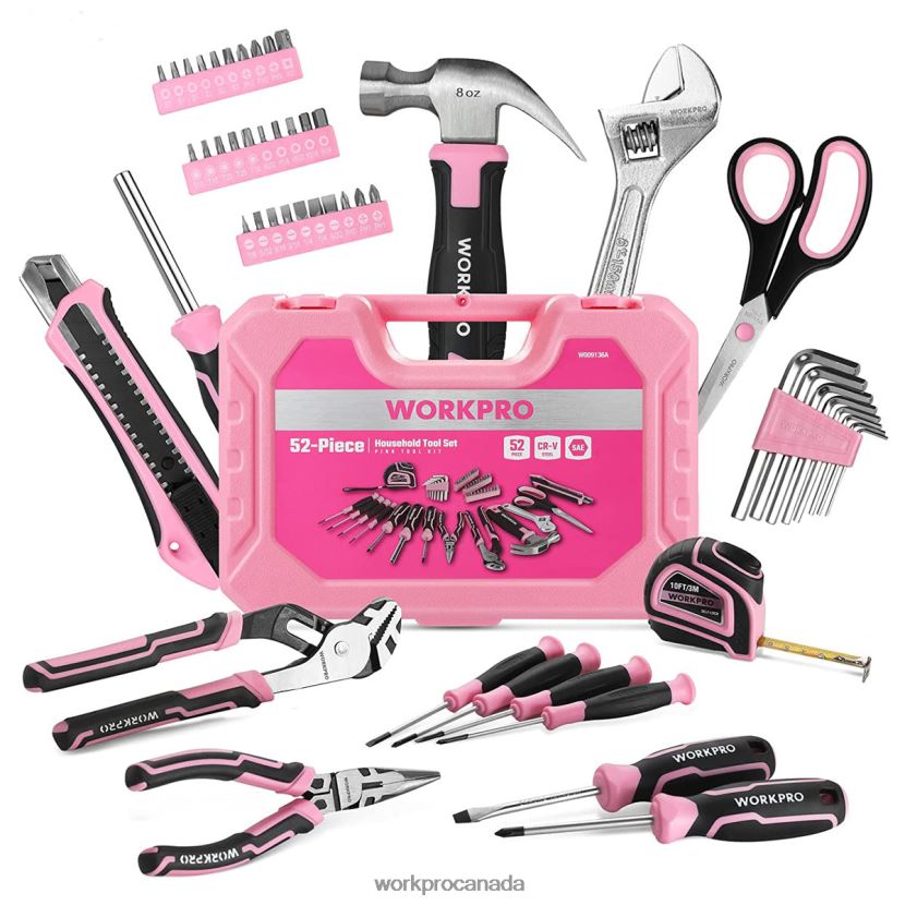 Pink WORKPRO 52 Pcs Tool Set, Home Women's Tool Set with Storage Tool Box, Basic Tool Set - Ribbon Tool ZNRDXV249
