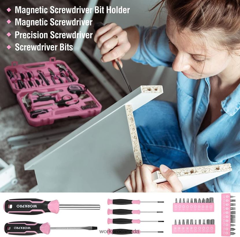 Pink WORKPRO 52 Pcs Tool Set, Home Women's Tool Set with Storage Tool Box, Basic Tool Set - Ribbon Tool ZNRDXV249