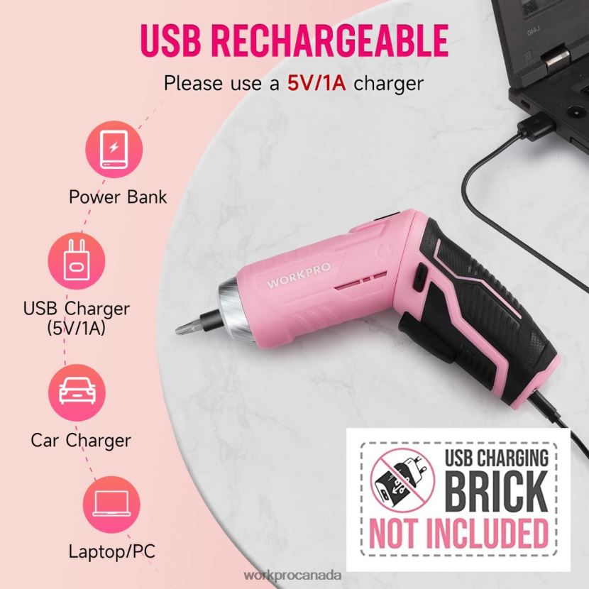 Pink WORKPRO 55 Pcs Tools Set, 3.7V Rotatable Cordless Screwdriver and Household Tool Kit Tool ZNRDXV264
