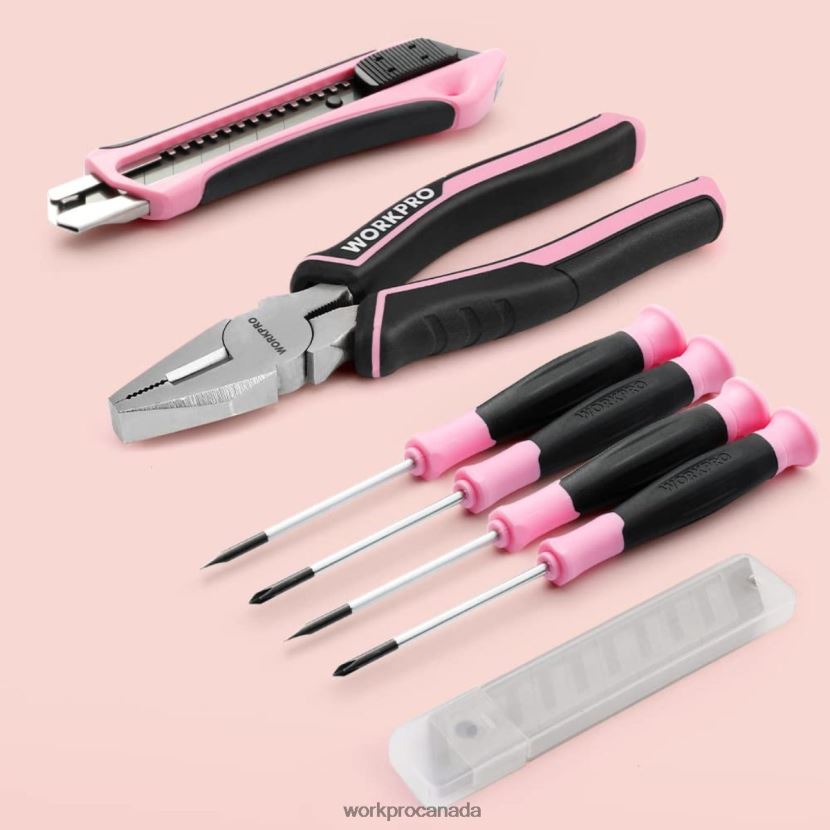 Pink WORKPRO 55 Pcs Tools Set, 3.7V Rotatable Cordless Screwdriver and Household Tool Kit Tool ZNRDXV264