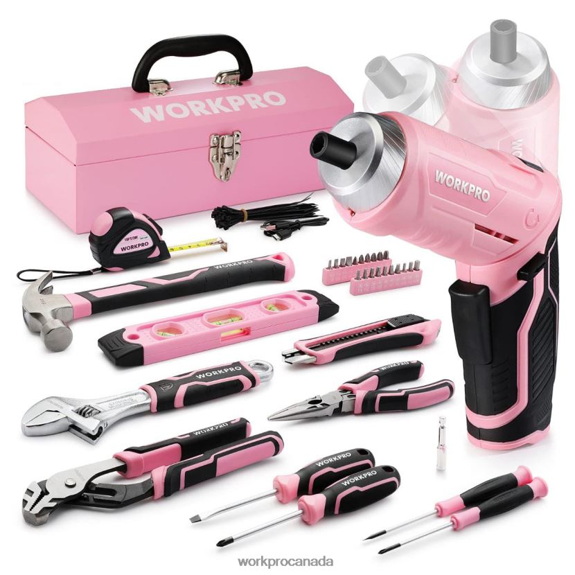 Pink WORKPRO 75 Pcs Tools Set, 3.7V Rotatable Cordless Screwdriver, and Household Tool Kit Tool ZNRDXV260