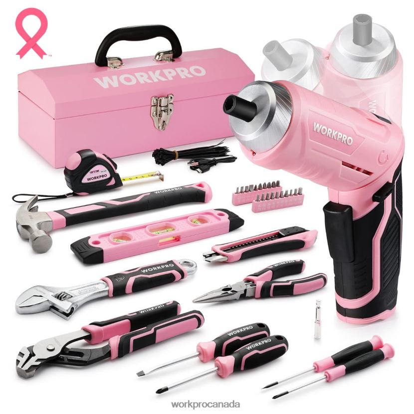 Pink WORKPRO 75 Pcs Tools Set, 3.7V Rotatable Cordless Screwdriver, and Household Tool Kit Tool ZNRDXV260