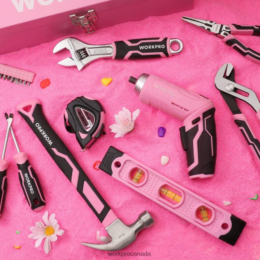 Pink WORKPRO 75 Pcs Tools Set, 3.7V Rotatable Cordless Screwdriver, and Household Tool Kit Tool ZNRDXV260