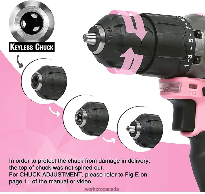 Pink WORKPRO Cordless 20V Lithium-ion Drill Driver Set Tool ZNRDXV262
