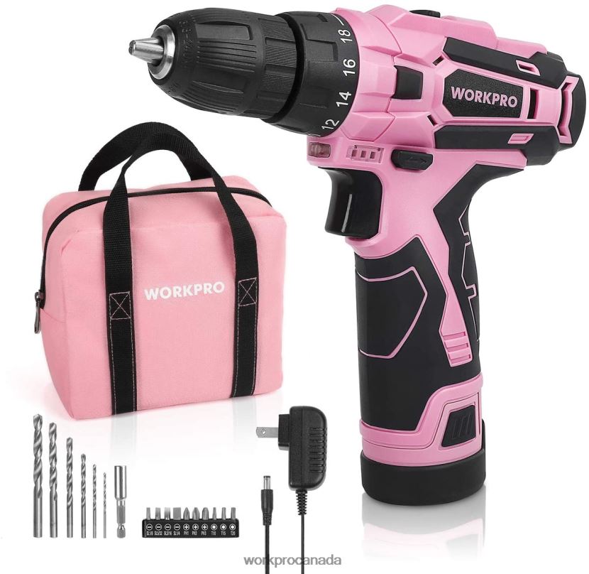Pink WORKPRO Cordless Drill Driver Set 12V Electric Screwdriver Driver Tool Kit for Women Tool ZNRDXV263
