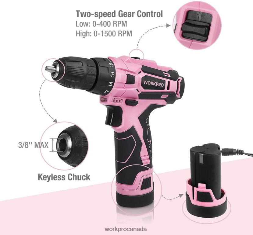 Pink WORKPRO Cordless Drill Driver Set 12V Electric Screwdriver Driver Tool Kit for Women Tool ZNRDXV263