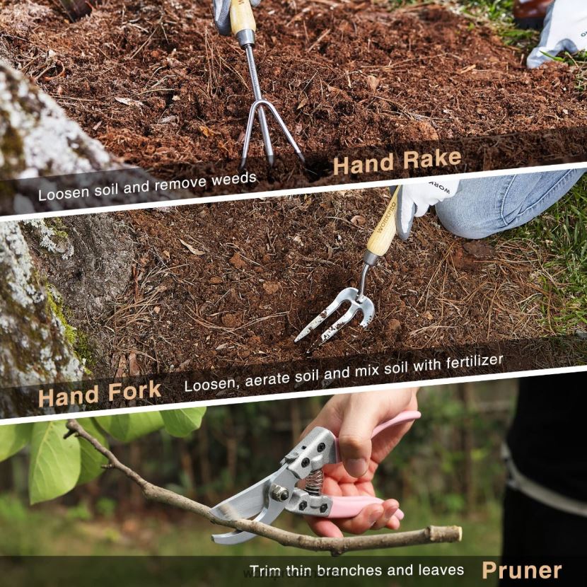 Pink WORKPRO Garden Tools 7 Pcs Set, Stainless Steel Heavy Duty Gardening Tools Tool ZNRDXV252