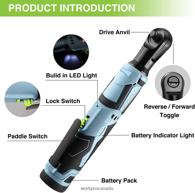 Useful WORKPRO Cordless Electric Ratchet Wrench, 12V 40 Ft-lbs Electric Ratchet Wrench 9 Pcs Set Tool ZNRDXV227