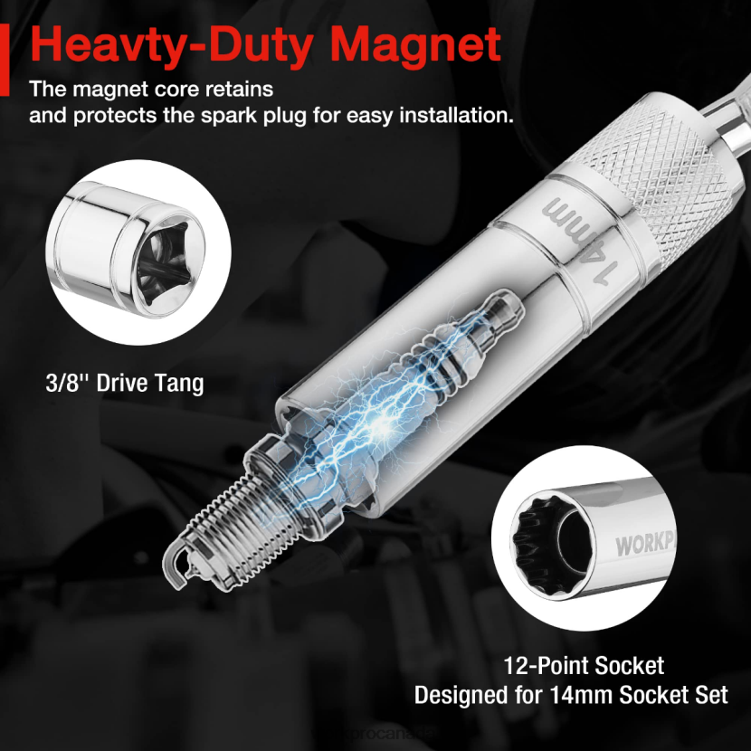 Helpful WORKPRO 3 Pcs-14mm Thin Wall Socket with 6- and 10-inch ExtensionsMagnetic Swivel Spark Plug Socket Set Tool ZNRDXV143