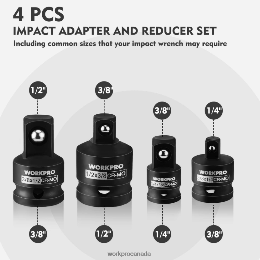 Helpful WORKPRO 4 Piece-Impact Driver Socket Adapter and Reducer Set, Wrench Conversion Kit Tool ZNRDXV94