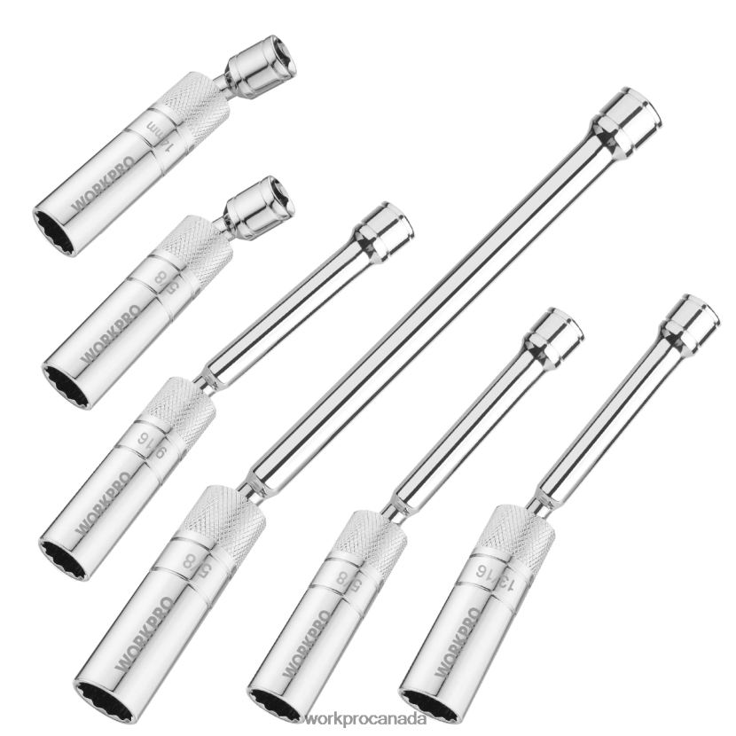 New WORKPRO 6 Pcs-9/16-inch, 5/8-inch, 13/16-inch, 14MM Thin Wall Sockets with 4, 6, 11-inch Extensions Magnetic Swivel Spark Plug Socket Set Tool ZNRDXV139