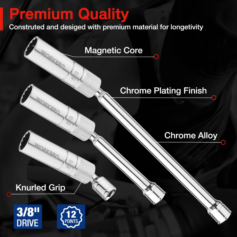 New WORKPRO 6 Pcs-9/16-inch, 5/8-inch, 13/16-inch, 14MM Thin Wall Sockets with 4, 6, 11-inch Extensions Magnetic Swivel Spark Plug Socket Set Tool ZNRDXV139