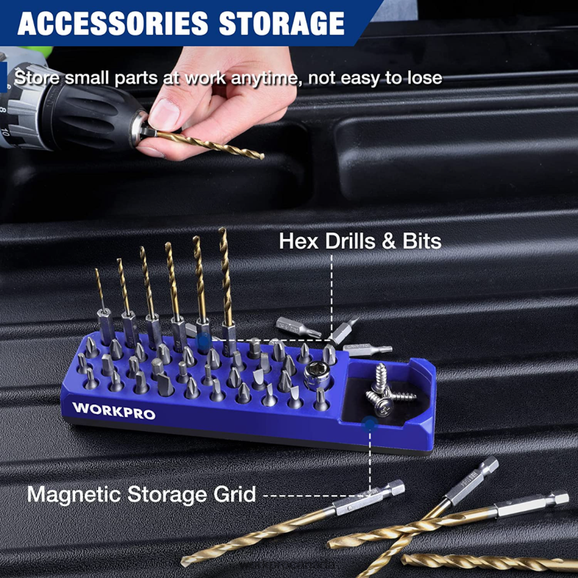 Red/Blue WORKPRO Magnetic Hex 39 Hole Screwdriver Drill Bit Organizer for 1/4 Inch Hex Bit & Drive Bit Adapter Tool ZNRDXV132