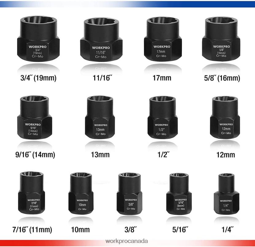 Useful WORKPRO 15 Pcs Impact Bolt & Nut Remover Set Tool ZNRDXV128
