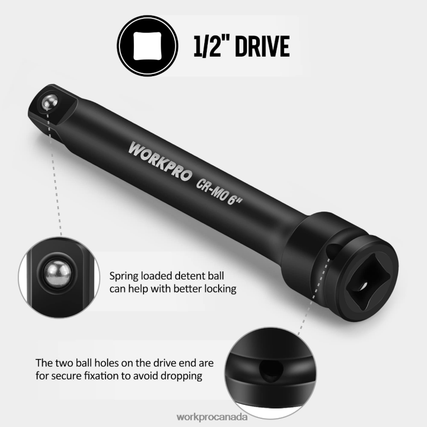 Useful WORKPRO 3 Piece-3, 6, 8 Inch 1/2-Inch Socket Drive Impact Extension Bar Sets Tool ZNRDXV202