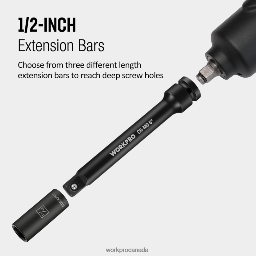 Useful WORKPRO 3 Piece-3, 6, 8 Inch 1/2-Inch Socket Drive Impact Extension Bar Sets Tool ZNRDXV202